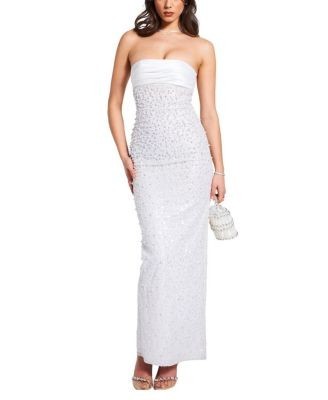 Miss Circle Lainey Satin Sequin Beaded Maxi Evening Dress