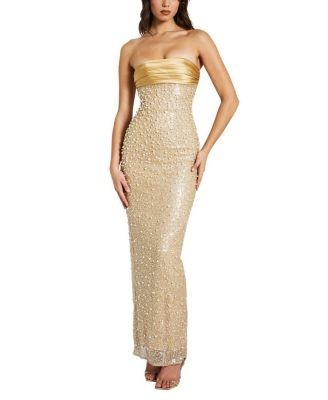 Miss Circle Lainey Satin Sequin Beaded Maxi Dress