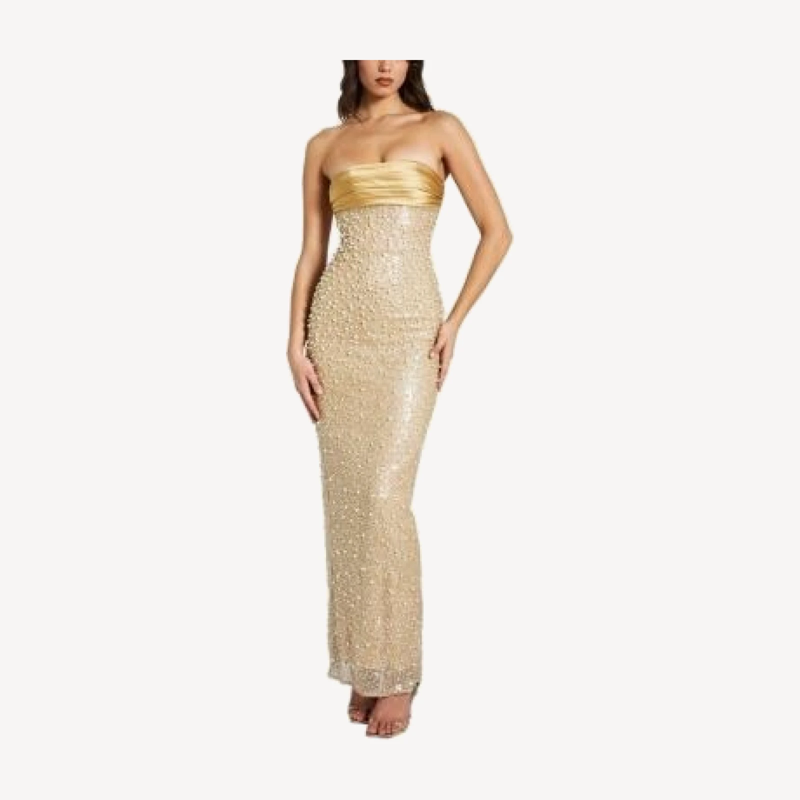 Miss Circle Lainey Satin Sequin Beaded Maxi Dress