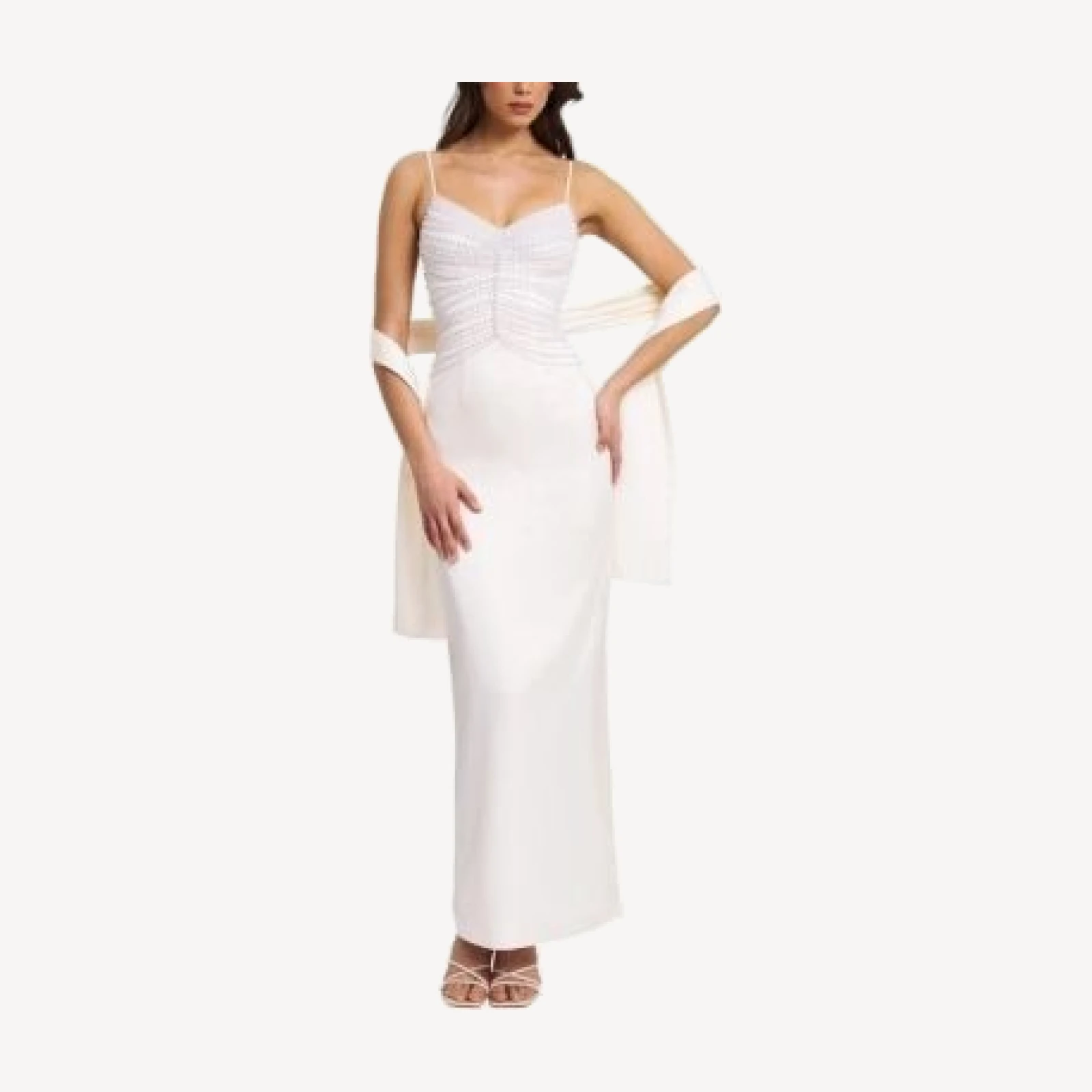 Miss Circle Karmen Faux Pearl Top Pencil Slip Gown with Scarf