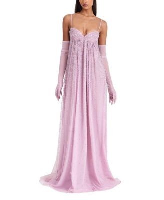 Miss Circle Walliee Rhinestone Embellished Mesh Backless Gown