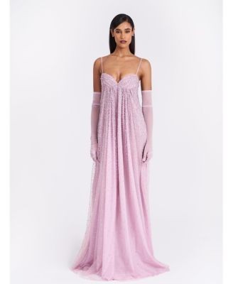 Miss Circle Walliee Rhinestone Embellished Mesh Backless Gown