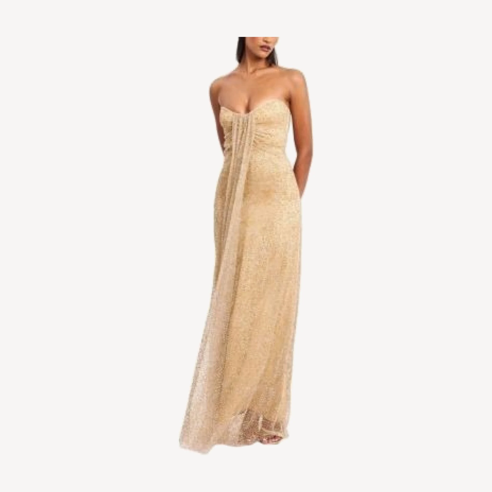 Miss Circle Ada Rhinestone Embellished Strapless Gown with Head Scarf