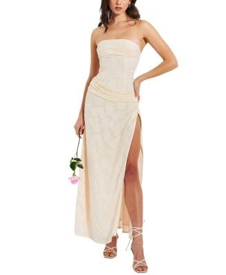 Miss Circle Xatia Strapless Jacquard High Slit Maxi Dress