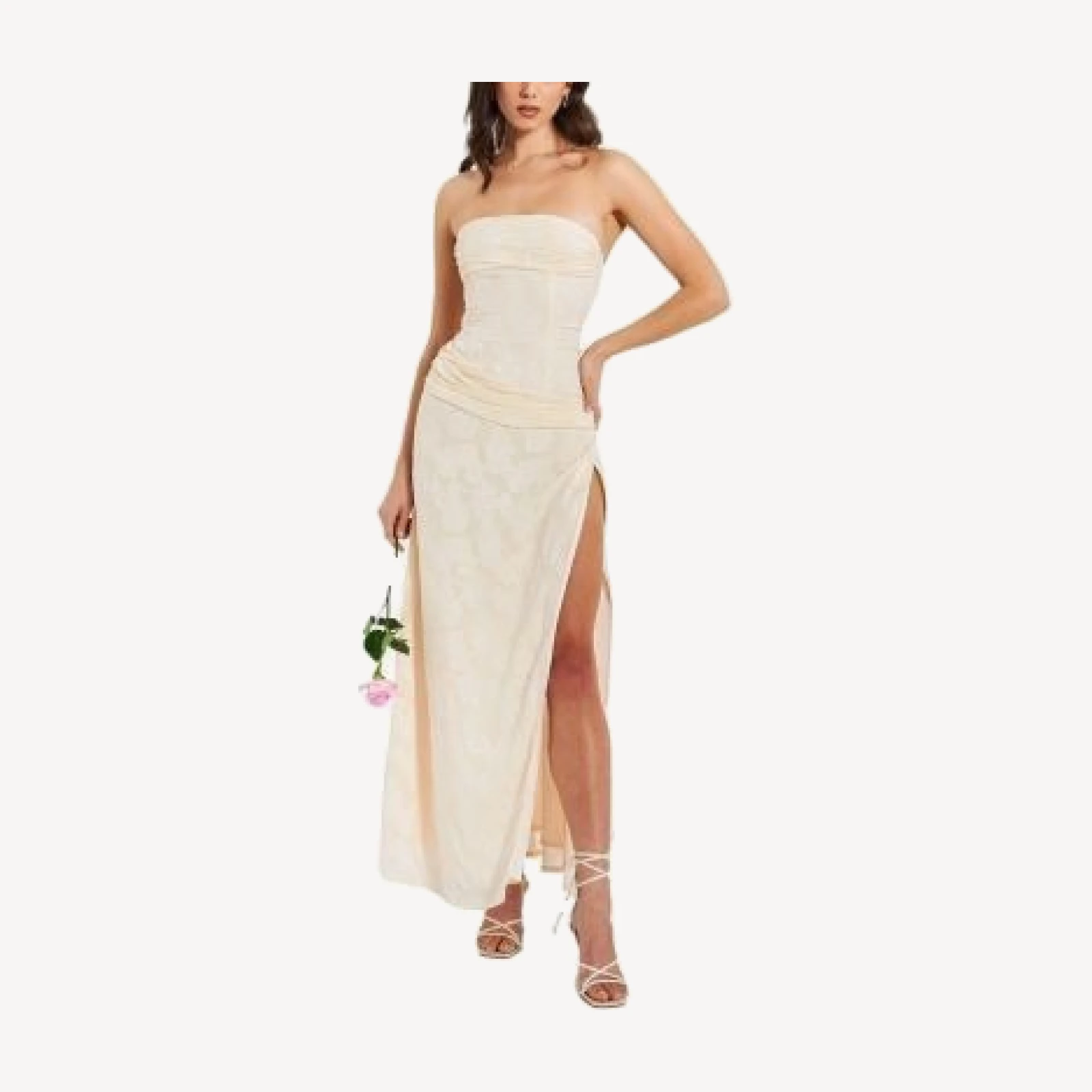 Miss Circle Xatia Strapless Jacquard High Slit Maxi Dress