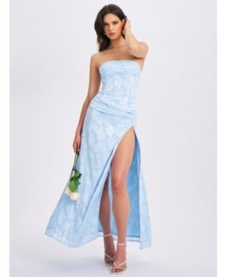 Miss Circle Xatia Strapless Jacquard High Slit Maxi Dress