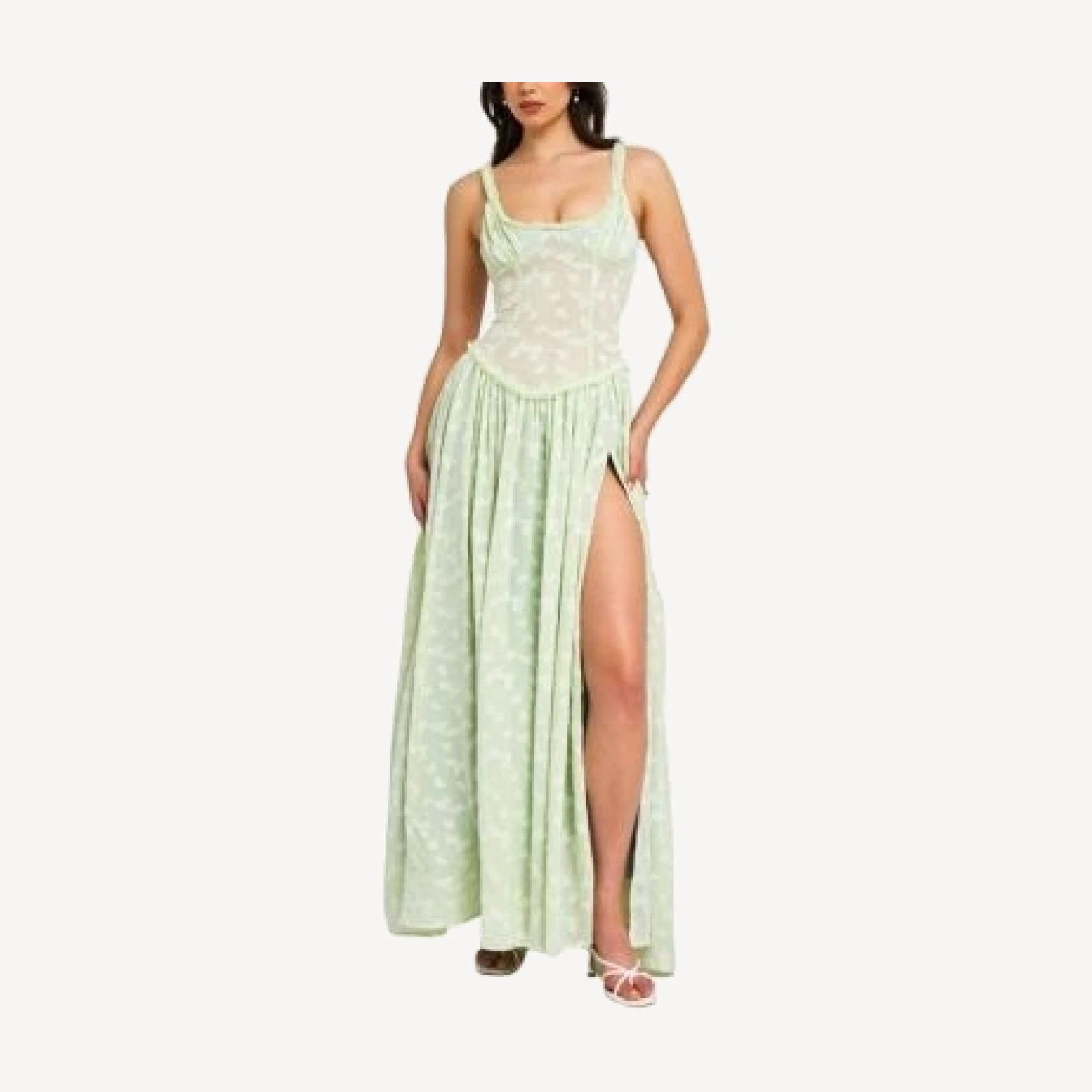 Miss Circle Ulissa Drop Waist Square Neck High Slit Maxi Dress