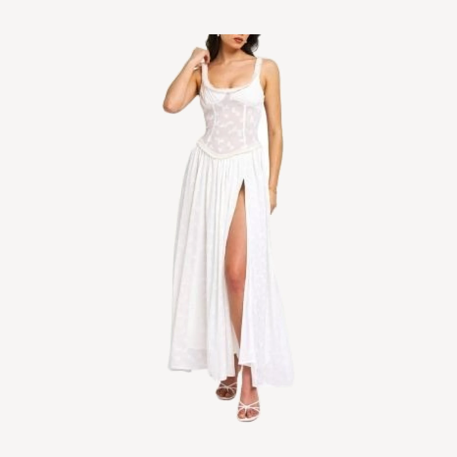Miss Circle Ulissa High Slit Square Neck Jacquard Maxi Dress