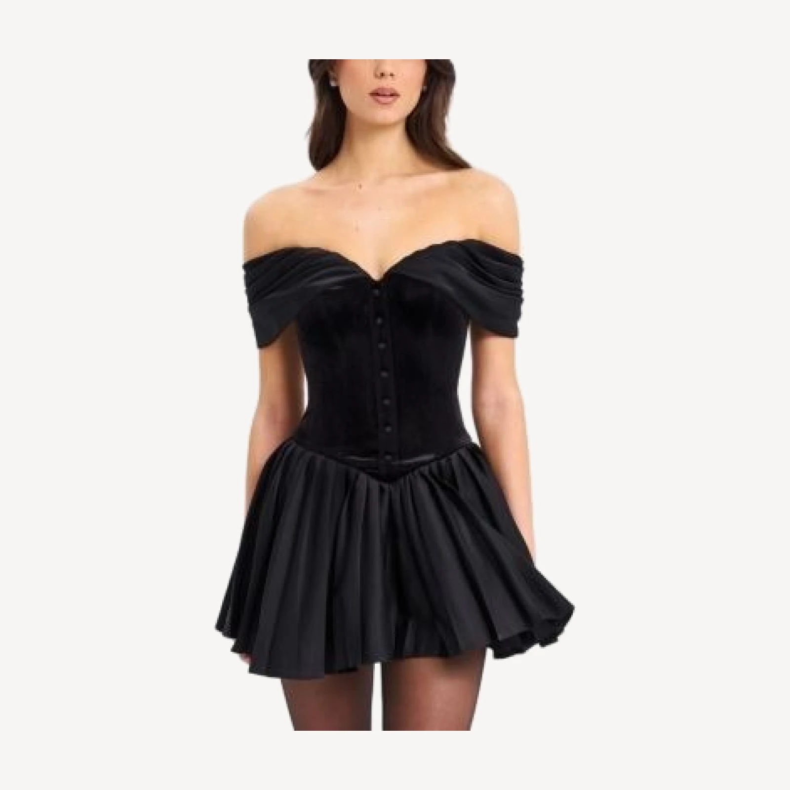 Miss Circle Echo Velvet Off Shoulder Pleated Mini Dress