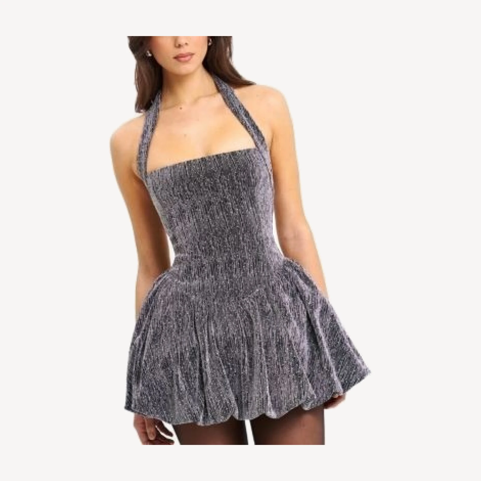 Miss Circle Naomie Crystal Embellished Bubble Hem Halter Mini Dress