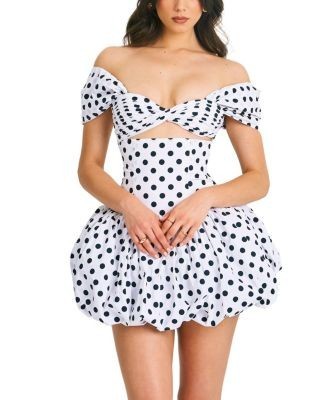 Miss Circle Umika Off Shoulder Polka Dots Bubble Hem Mini Dress