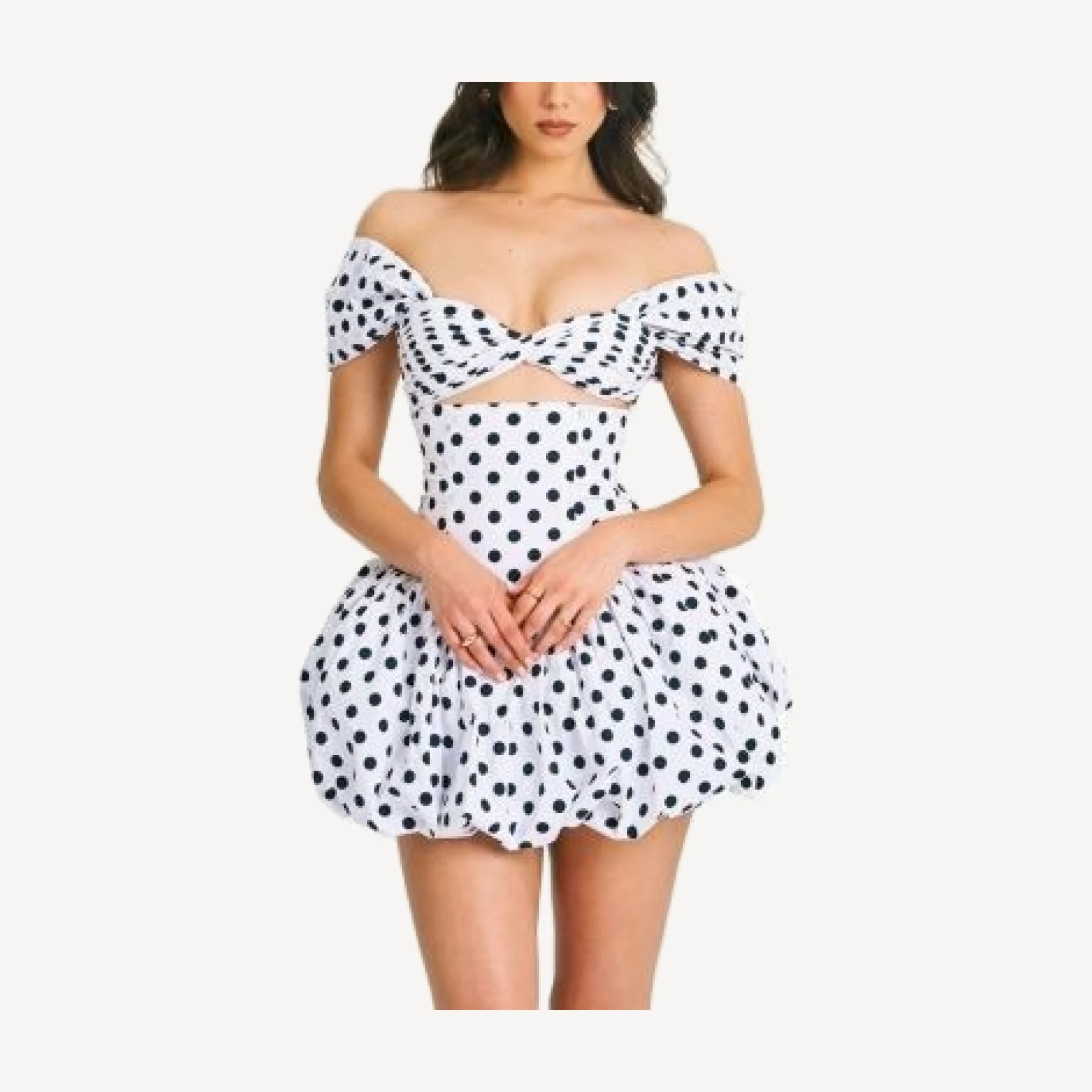 Miss Circle Umika Off Shoulder Polka Dots Bubble Hem Mini Dress