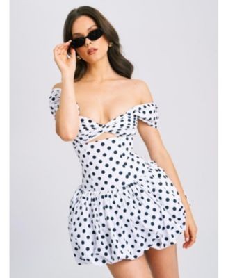 Miss Circle Umika Off Shoulder Polka Dots Bubble Hem Mini Dress