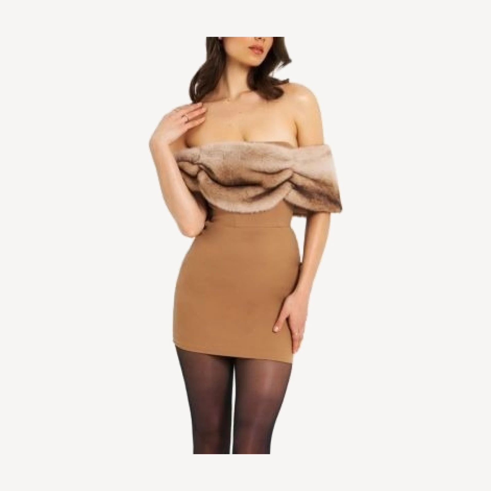 Miss Circle Nadira Off Shoulder Faux Fur Trim Mini Dress