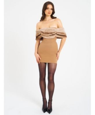 Miss Circle Nadira Off Shoulder Faux Fur Trim Mini Dress