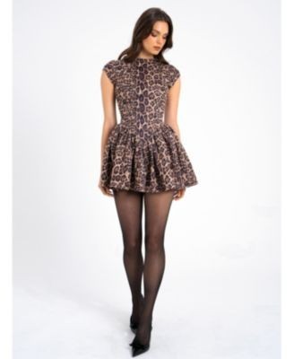 Miss Circle Jacqueline Backless Cheetah Print Mini Puffy Dress