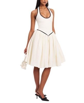 Miss Circle Natalie U Neck Halter Drop Waist Tweed Midi Dress
