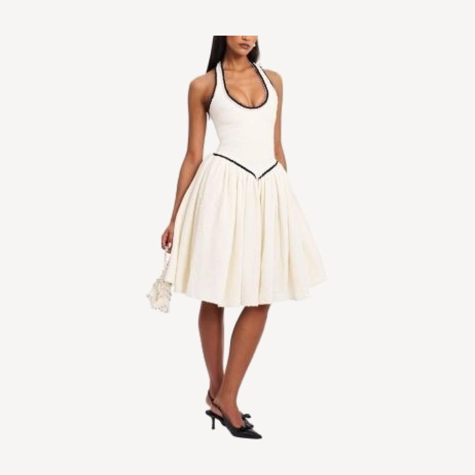Miss Circle Natalie U Neck Halter Drop Waist Tweed Midi Dress
