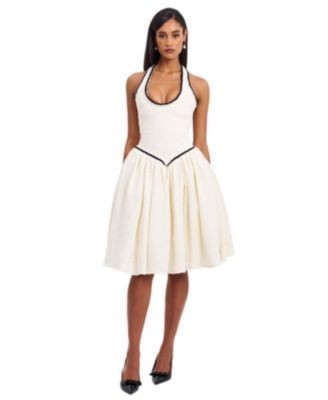 Miss Circle Natalie U Neck Halter Drop Waist Tweed Midi Dress