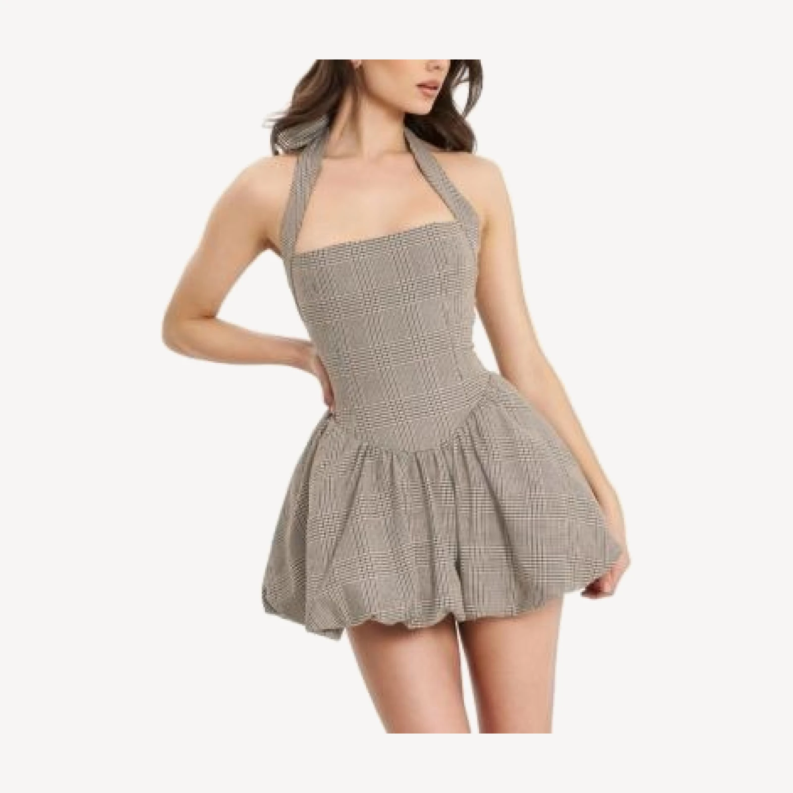 Miss Circle Dacia Halter Lace-up Bubble Mini Dress