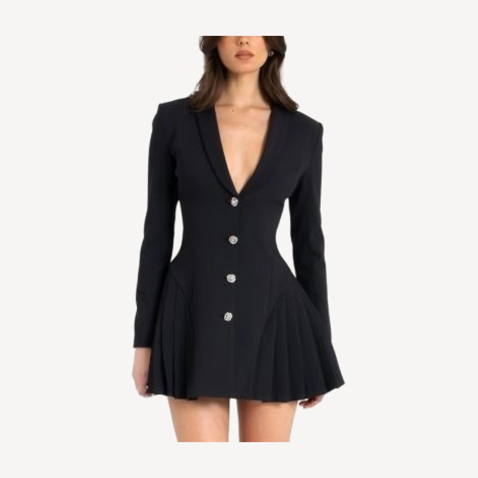 Miss Circle Ria Blazer Mini Dress with Crystal Button and Pleated Detail