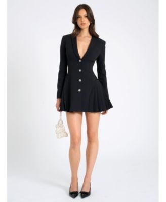 Miss Circle Ria Blazer Mini Dress with Crystal Button and Pleated Detail