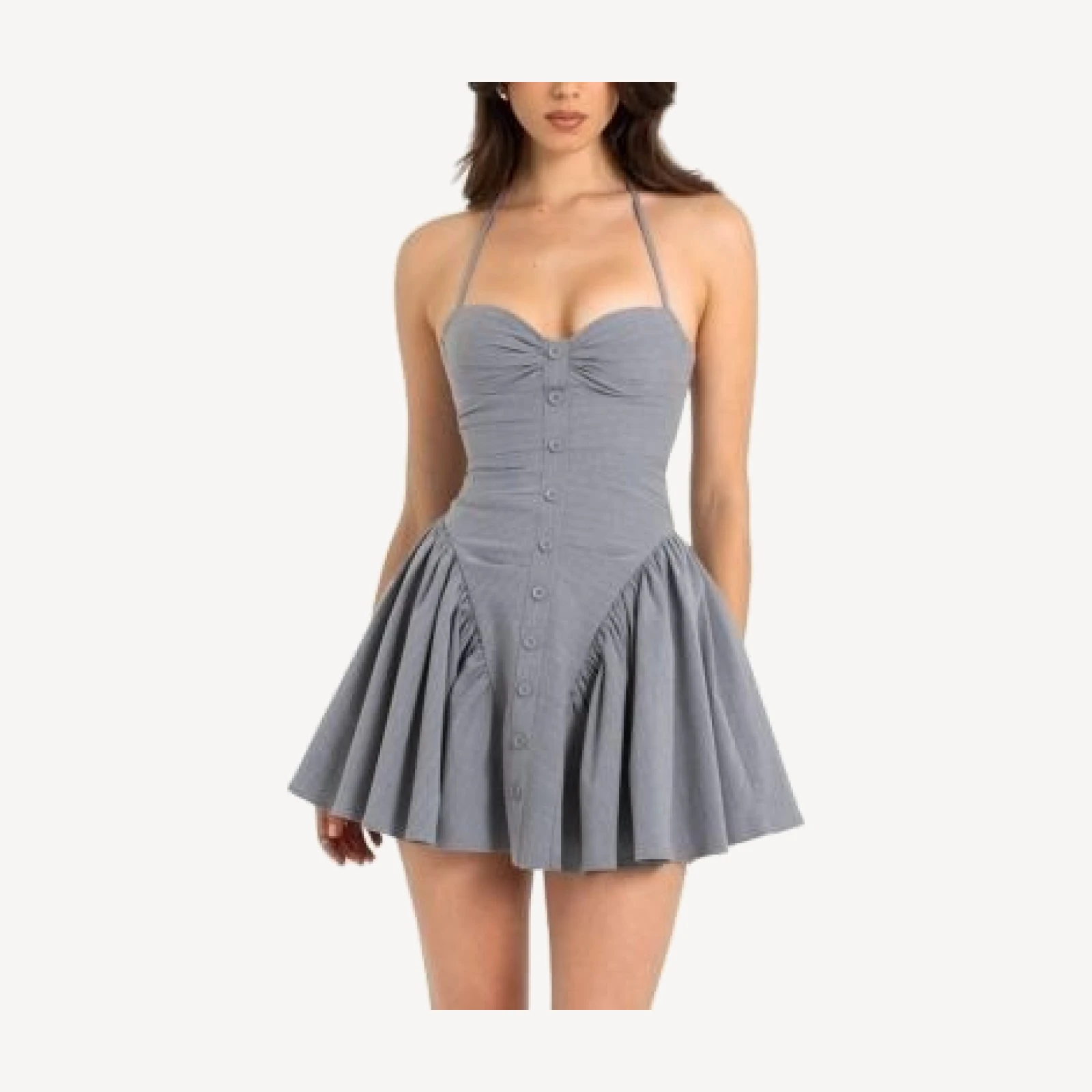 Miss Circle Melody Stripe Halter Drop Waist Mini Dress
