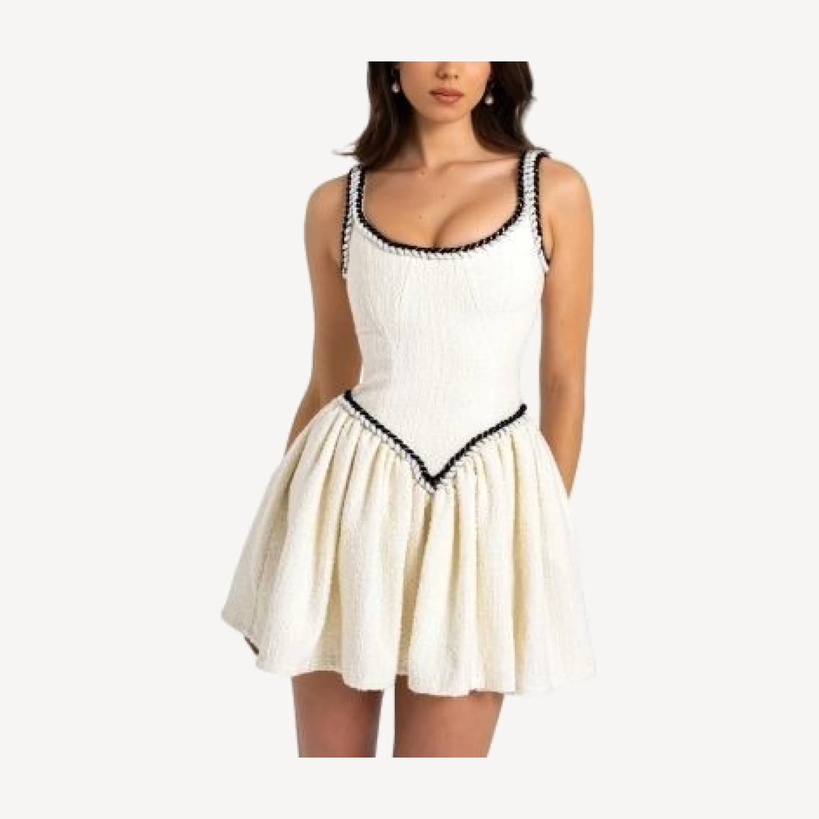 Miss Circle Coco Boucle Tweed V Waist Mini Dress