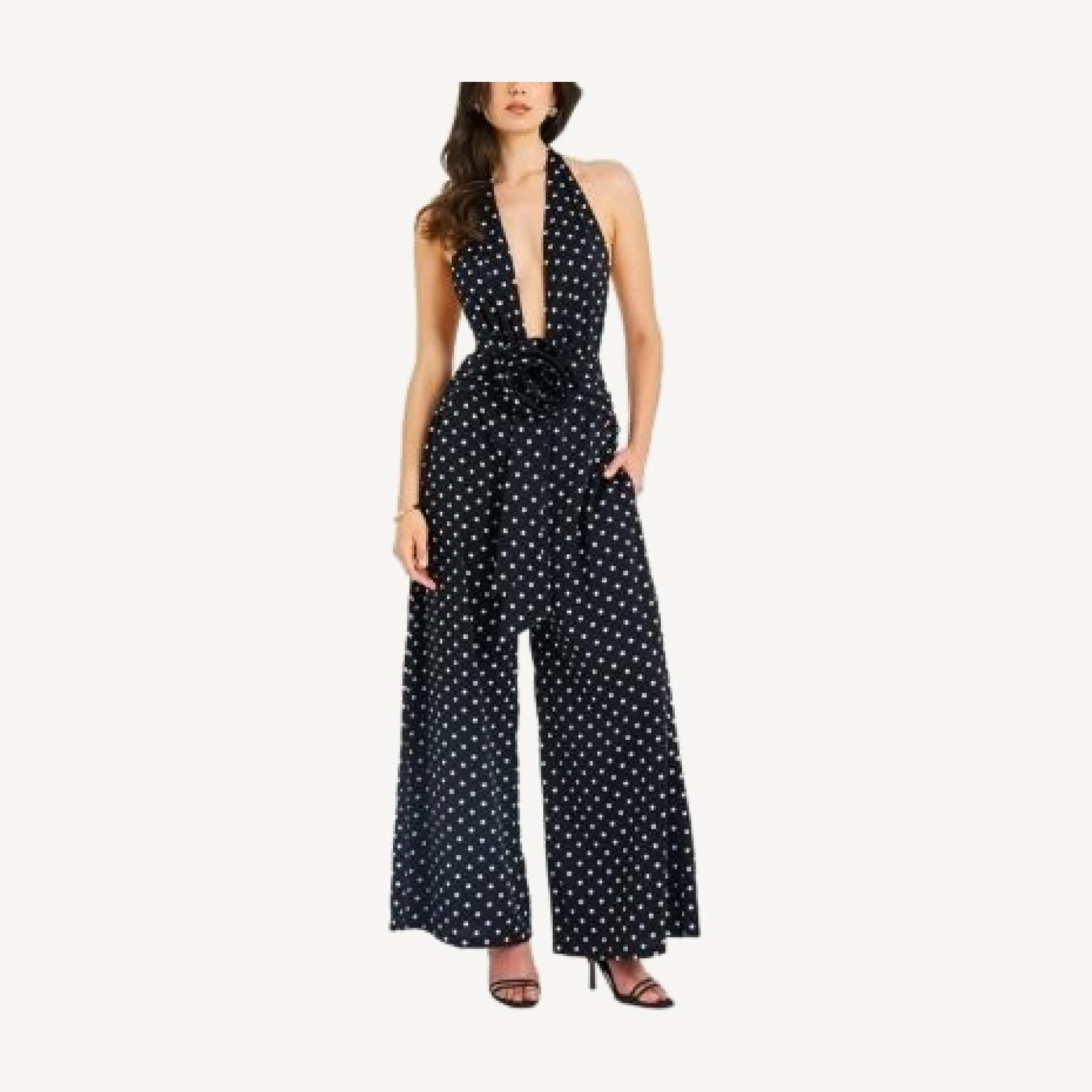 Miss Circle Oriana Polka Dots Halter Jumpsuit