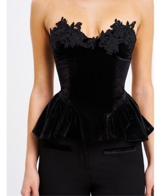 Miss Circle Qiara Velvet Peplum Top with Lace Trim
