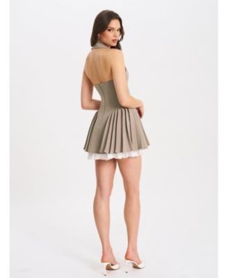 Miss Circle Hazel A-Line Halter Neck Pleated Mini Dress