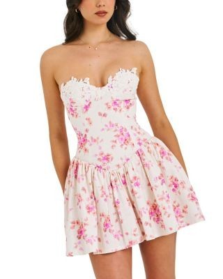 Miss Circle Samara Floral Drop Waist Linen Corset Puffy Mini Dress