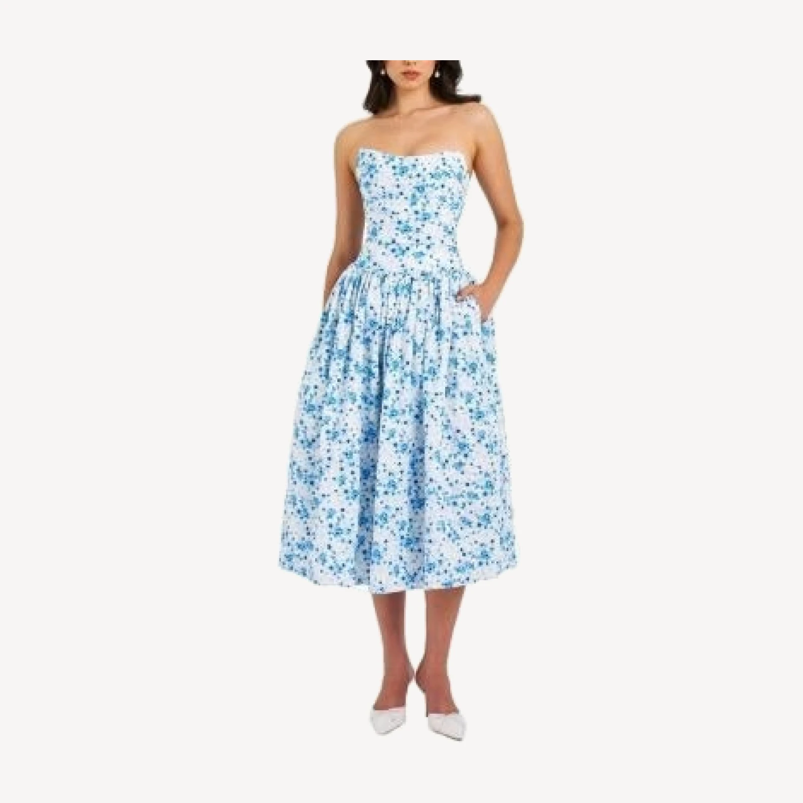 Miss Circle Paloma Print Linen Corset Draping Top Midi Dress