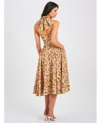 Miss Circle Niya Floral Print Linen Halter Corset Maxi Dress