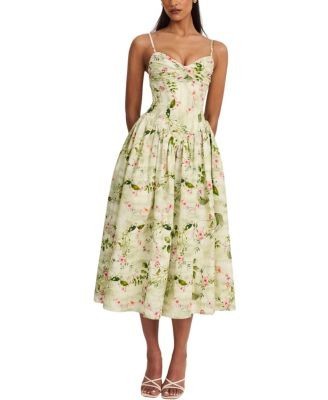 Miss Circle Jacinda Floral Print Ruched Breast Linen Midi Dress