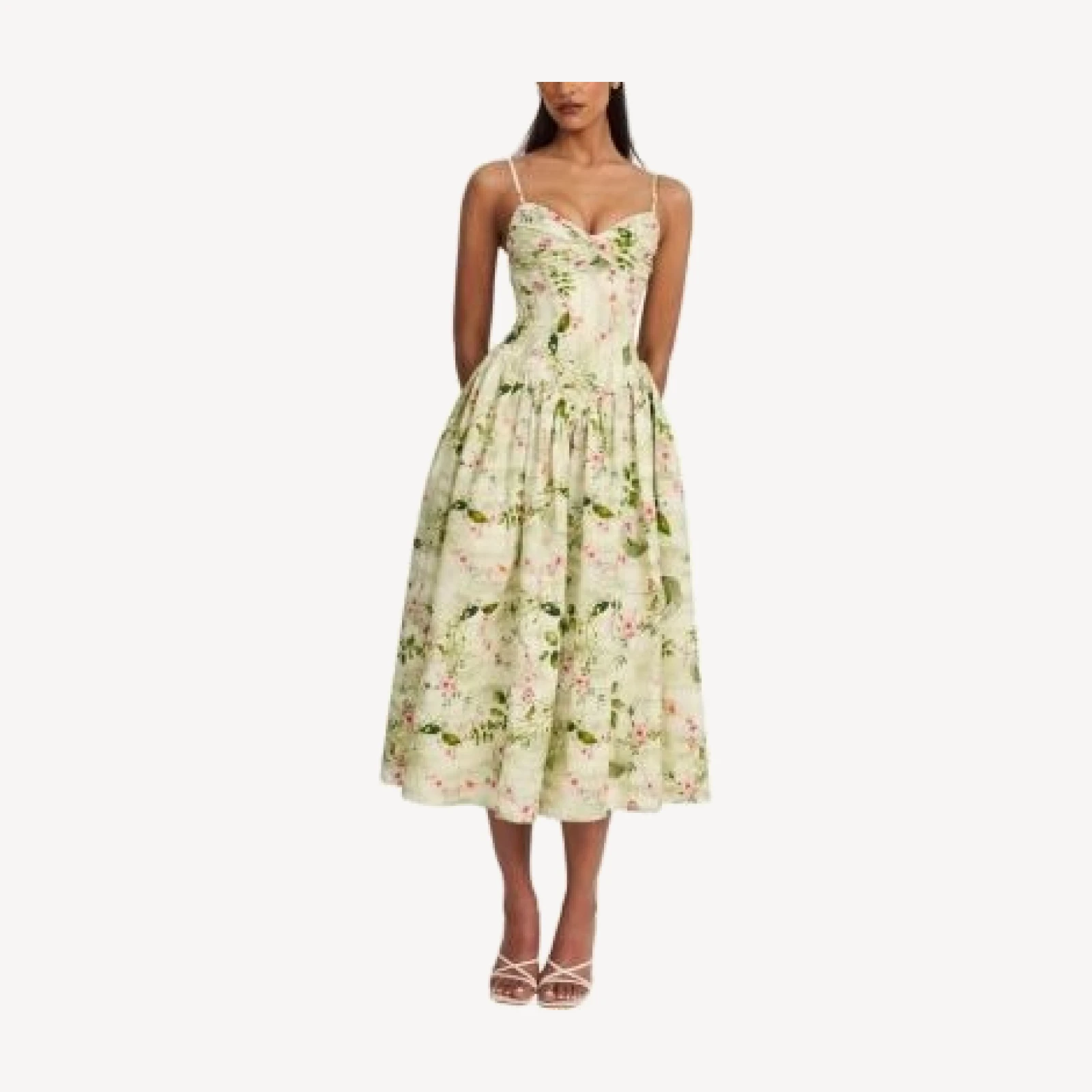Miss Circle Jacinda Floral Print Ruched Breast Linen Midi Dress