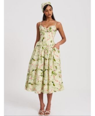 Miss Circle Jacinda Floral Print Ruched Breast Linen Midi Dress