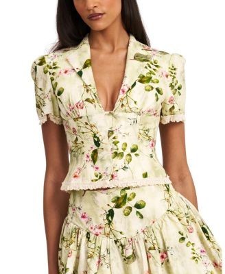 Miss Circle Zanella Floral Print Lace Trim Linen Top