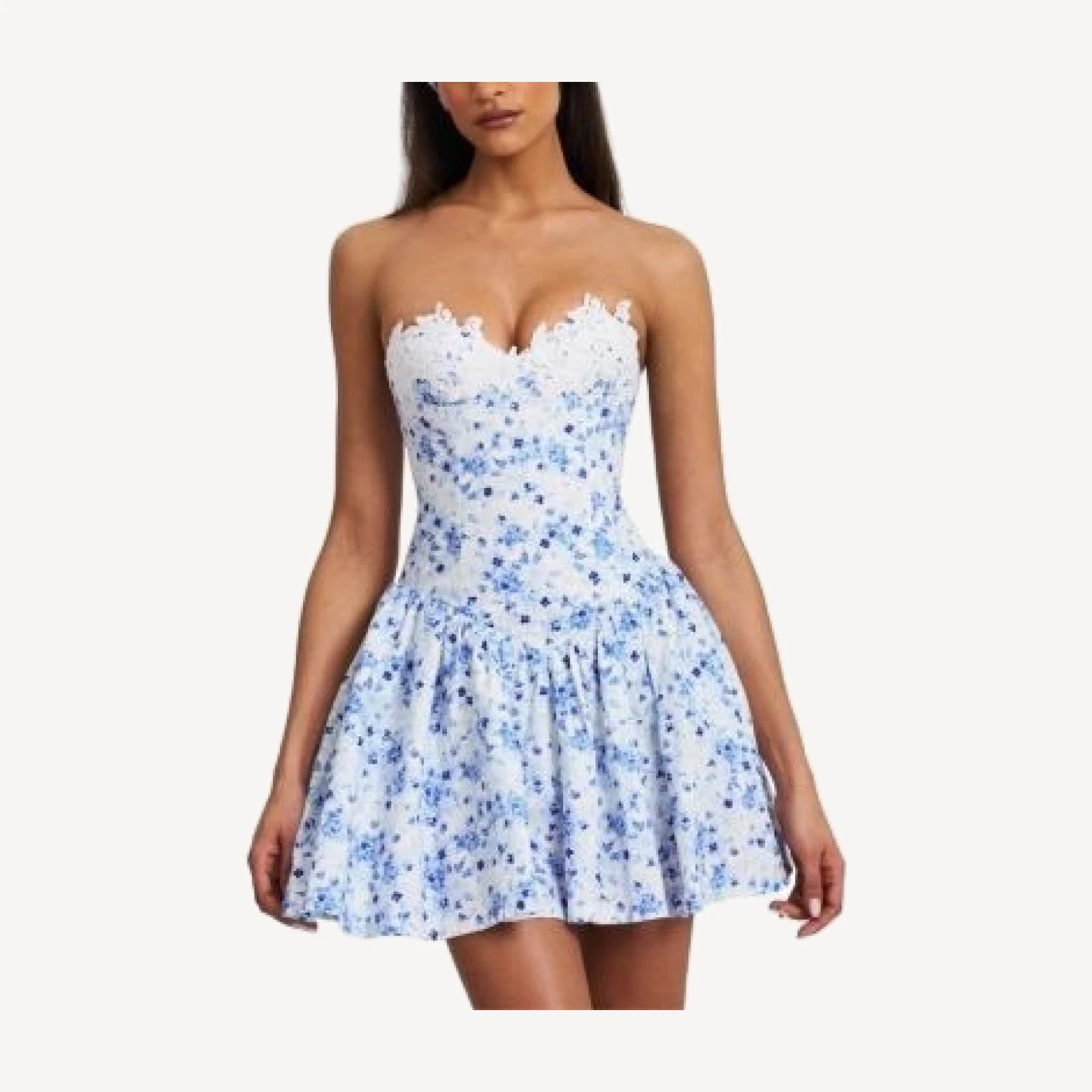 Miss Circle Taleah Floral Print Linen Mini Dress with Lace Trim