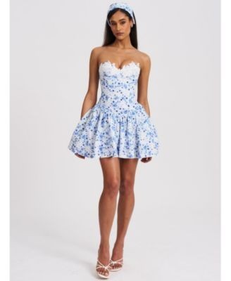 Miss Circle Taleah Floral Print Linen Mini Dress with Lace Trim