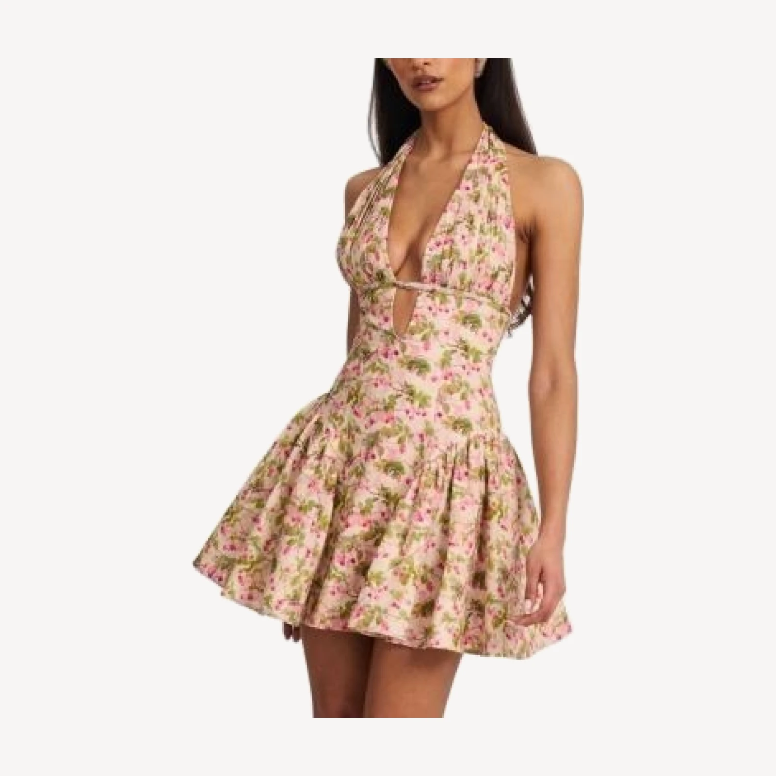 Miss Circle Mackenzie Floral Print Halter Linen Cotton Mini Dress