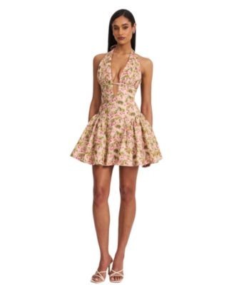 Miss Circle Mackenzie Floral Print Halter Linen Cotton Mini Dress