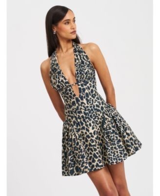 Miss Circle Mackenzie Cheetah Print Halter Linen Mini Dress