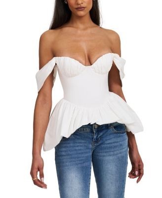 Miss Circle Qistina Off-Shoulder Bubble Hem Peplum Cotton Top