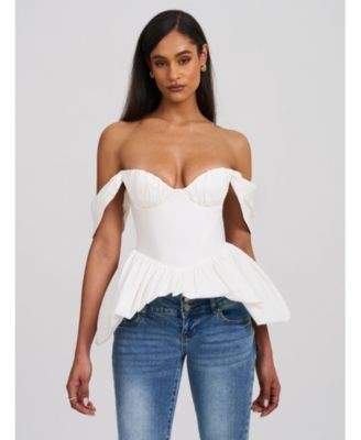 Miss Circle Qistina Off-Shoulder Bubble Hem Peplum Cotton Top