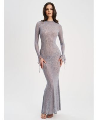 Miss Circle Waylynn Burnout Velvet Detail Animal Print Mesh Backless Maxi Dress