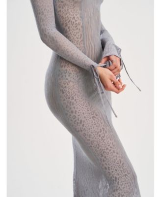 Miss Circle Waylynn Burnout Velvet Detail Animal Print Mesh Backless Maxi Dress