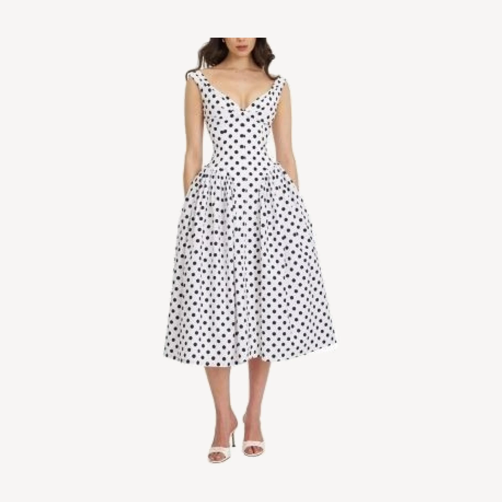 Miss Circle Rahma Polka Dot Drop Waist Midi Cotton Poplin Dress