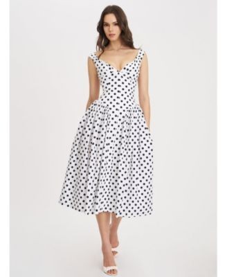 Miss Circle Rahma Polka Dot Drop Waist Midi Cotton Poplin Dress
