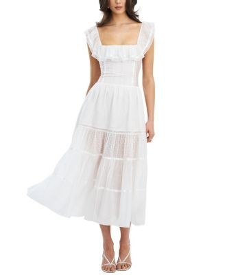 Miss Circle Eden Square Neck Ruffle Trim High Waist Midi Dress